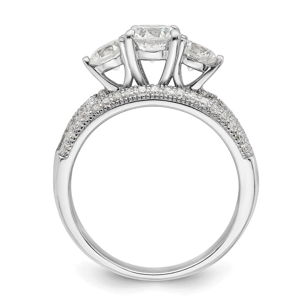 925 Sterling Silver Rhodium-Plated Cubic Zirconia 3 Stone Pave Band Ring Set - Diamond2Deal | Elegant Engagement & Wedding Jewelry for Women, Perfect for Proposals, Anniversaries and Special Occasions