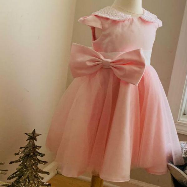 Mini Princess Pearl & Blush Rose Dress for Girls - Elegant Party Gown with Floral Details | Perfect for Birthday, Wedding & Special Occasions | Fast Priority Shipping
