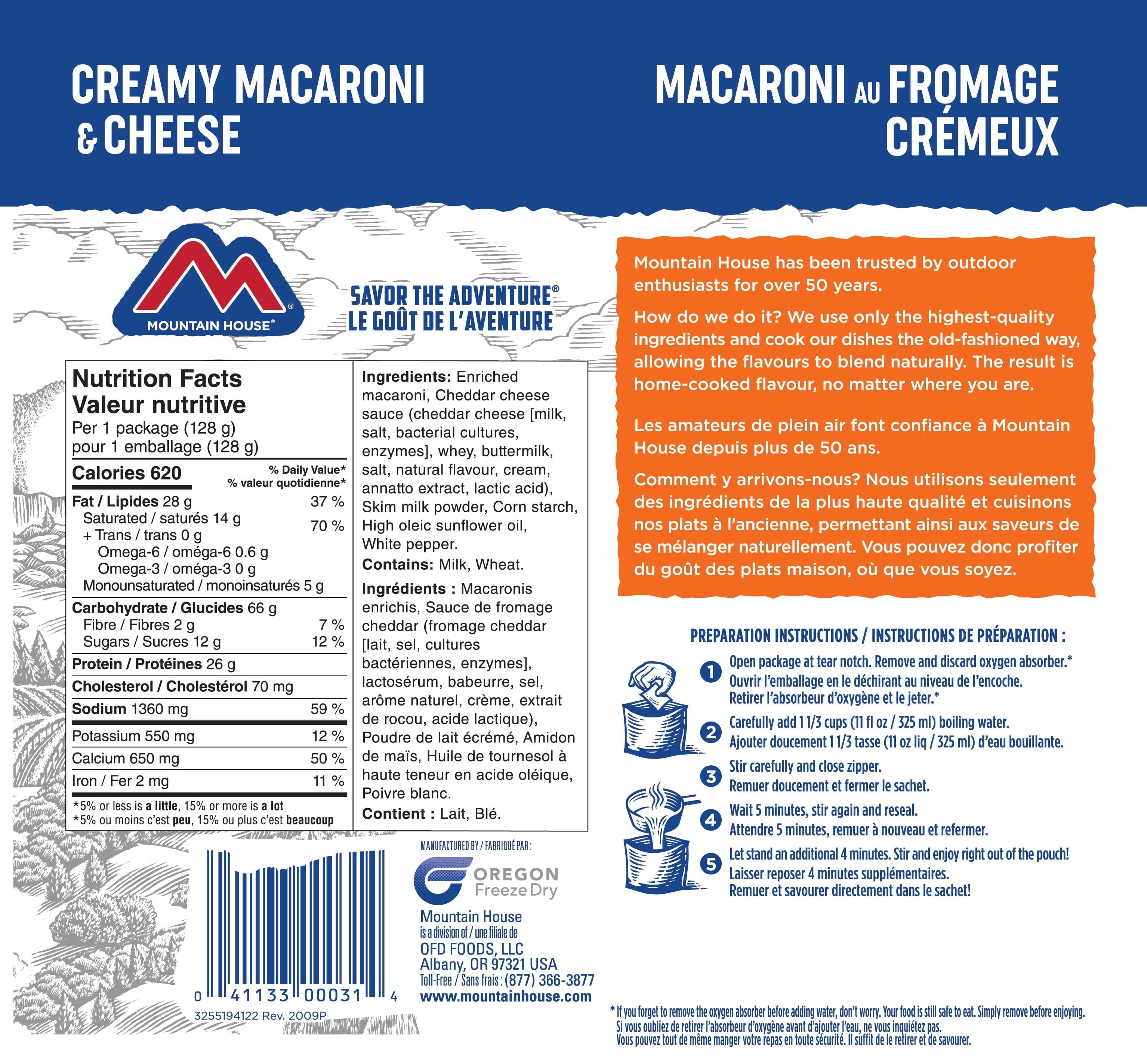 Mountain House Mac and Cheese Pouch - Freeze Dried Meal, Single Serving | Perfect for Camping, Hiking & Emergency Food Storage