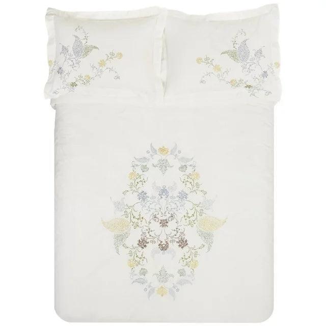 Hyacinth Embroidered Floral Cotton Duvet Cover Set - Queen Size Bedding with Pillow Shams - Soft Breathable Luxury Bedroom Decor for Spring & Summer