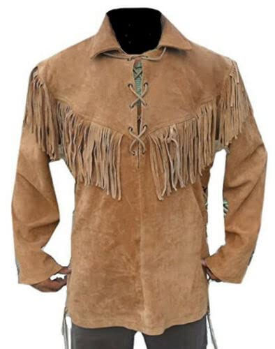 Authentic Men's Western Cowboy Suede Leather Shirt with Fringe - Native American Style for Rodeo, Country Music Festivals & Western Fashion