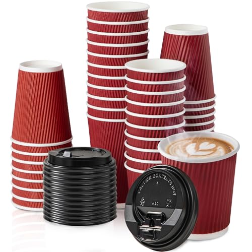 Red Coffee Cups with Black Lids