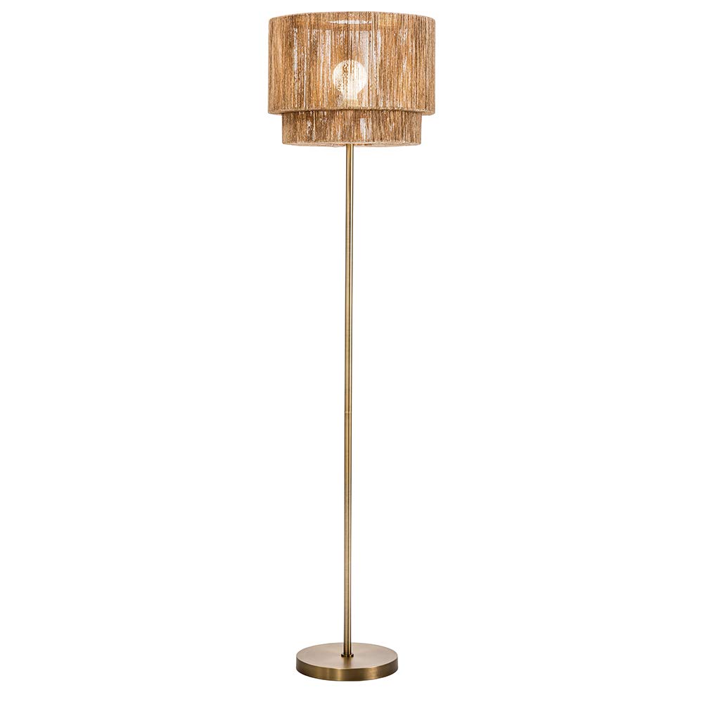 Modern Soho Jute Floor Lamp with Golden Brass Base & Natural Rope Shade - Perfect for Living Room, Bedroom, or Office Lighting Decor