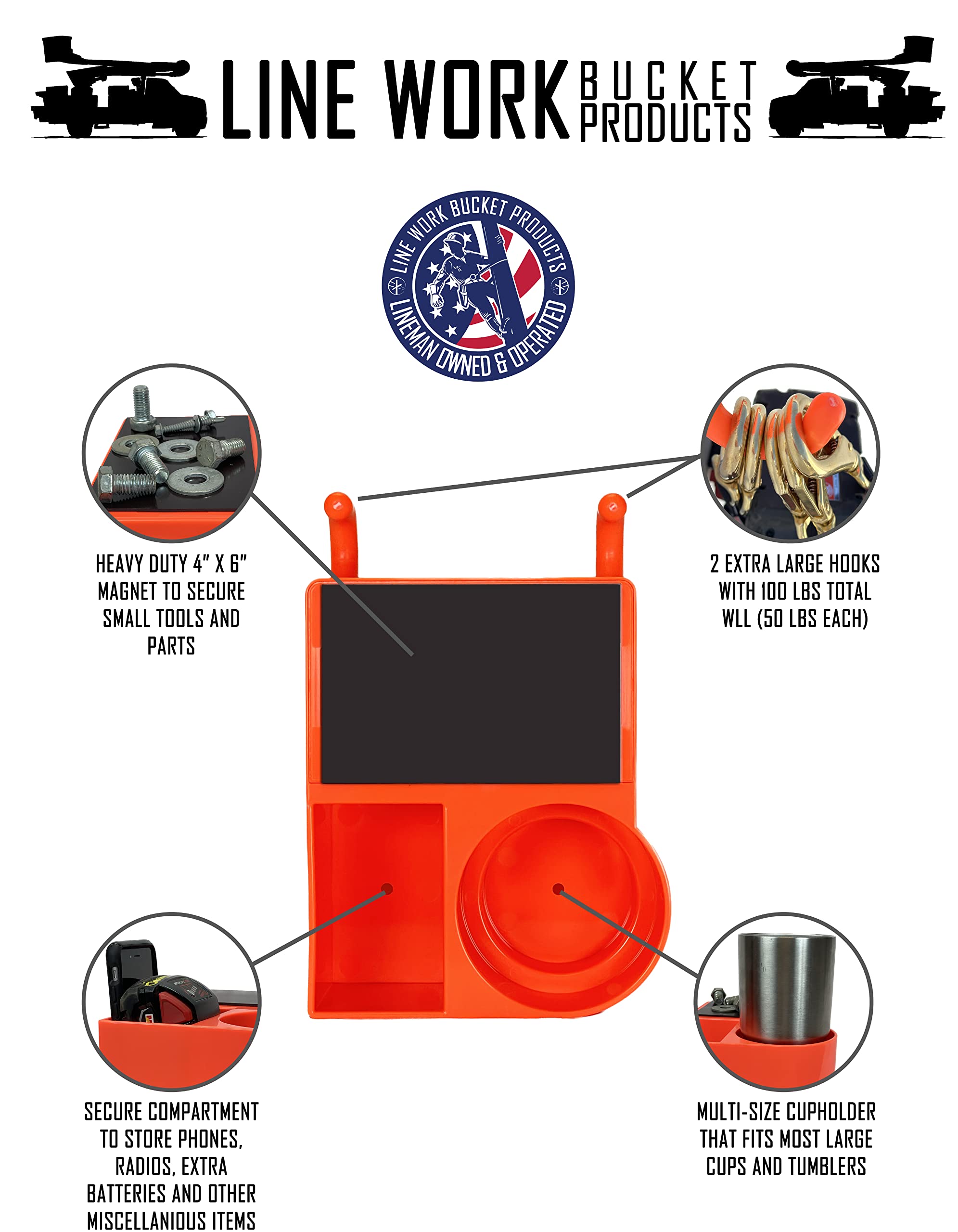 4-in-1 Magnetic Bucket Truck Tool Organizer with Hooks, Cup Holder & Storage | Heavy Duty Utility Organizer for Electricians, Contractors & Construction Workers | Perfect for Ladders, Buckets & Work Trucks