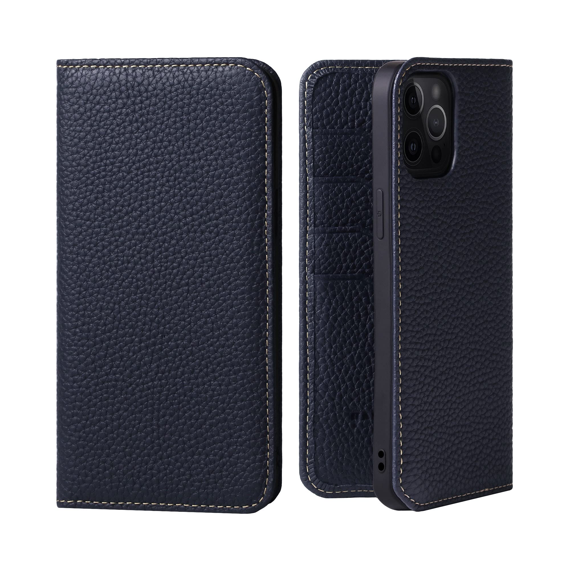 Premium Genuine Leather Flip Case for iPhone 13 Pro Max with Card Holder - Slim Protective Phone Cover for Women & Men (Blue Indigo) | Stylish Magnetic-Free Design for Everyday Use & Business Meetings