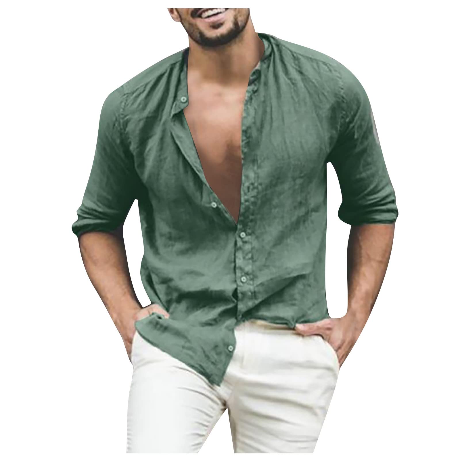 Ymosrh Men's Dress Shirts - Autumn Casual Cotton Linen Long Sleeve Button Down Shirt for Men | Breathable Loose Fit Business & Office Wear | Perfect for Work, Dating & Formal Occasions