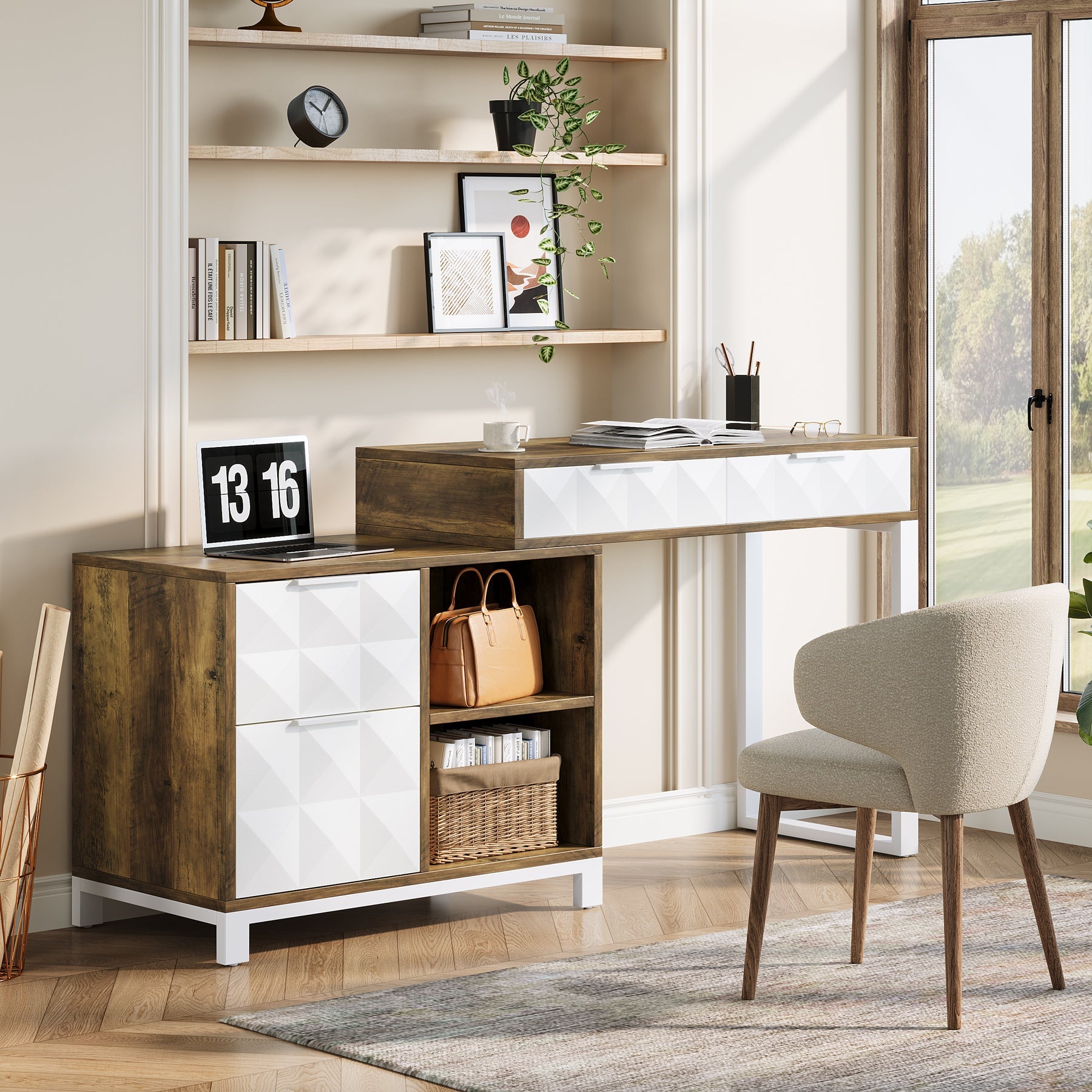 4-Drawer Computer Desk with File Cabinet - Reversible Office Desk for Home & Workspace - Perfect for Small Spaces, Gaming, and Remote Work