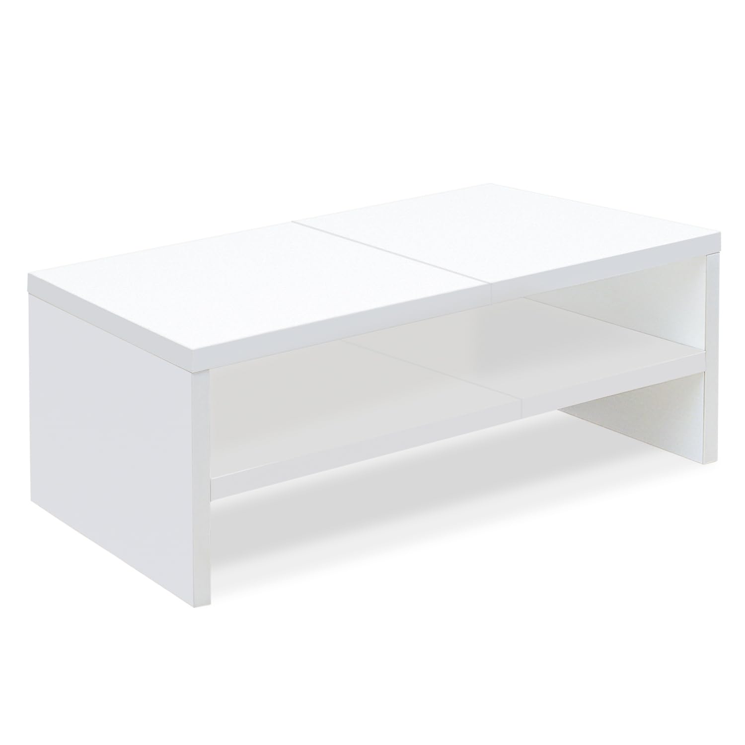 TEAMIX 2-Tier White Wooden Monitor Stand Riser with Storage Shelf - Laptop Stand for Desk, Computer Monitor Riser for TV/Printer/Keyboard - Home Office Desk Organizer for Better Workspace Ergonomics & Organization