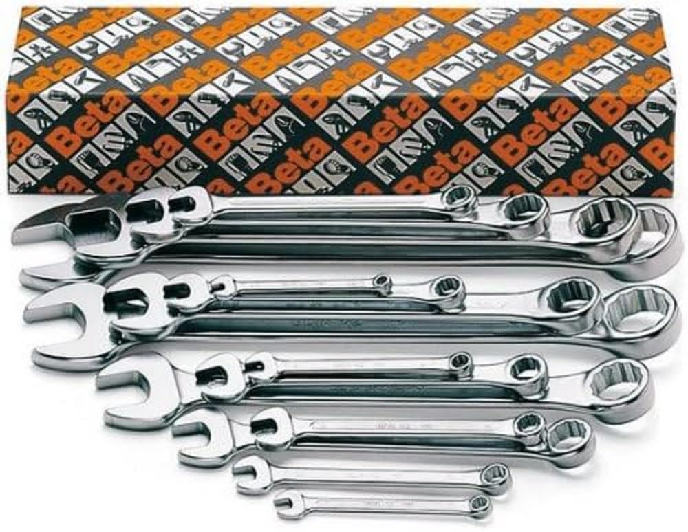 Beta 42MP/S17 17-Piece Offset Combination Wrench Set (6mm-22mm) - Bright Chrome Plated - Professional Automotive & DIY Tool Kit for Mechanics and Home Repair