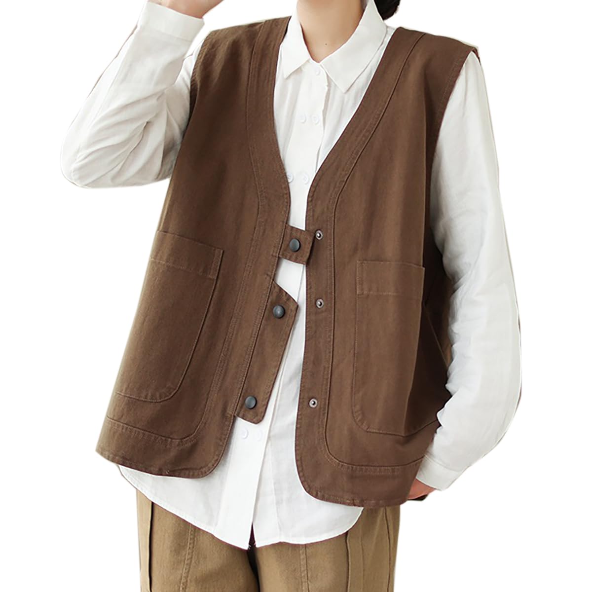 Women's Oversized Denim Vest - V Neck Sleeveless Button Down Retro Cargo Jacket for Spring & Summer 2024 | Lightweight Casual Coat for Streetwear, Layering & Outdoor Fashion