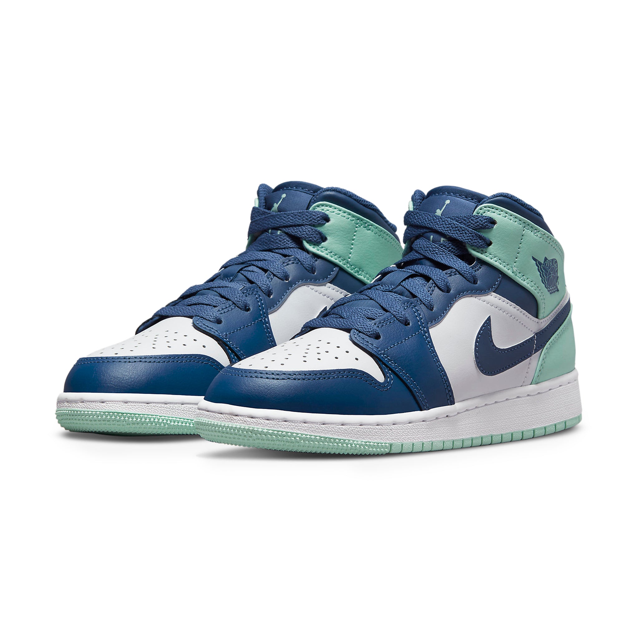 Air Jordan 1 Mid Sneakers - Mystic Navy & Mint Foam Colorway (Grade School) - Perfect for Basketball, Streetwear & Casual Outfits
