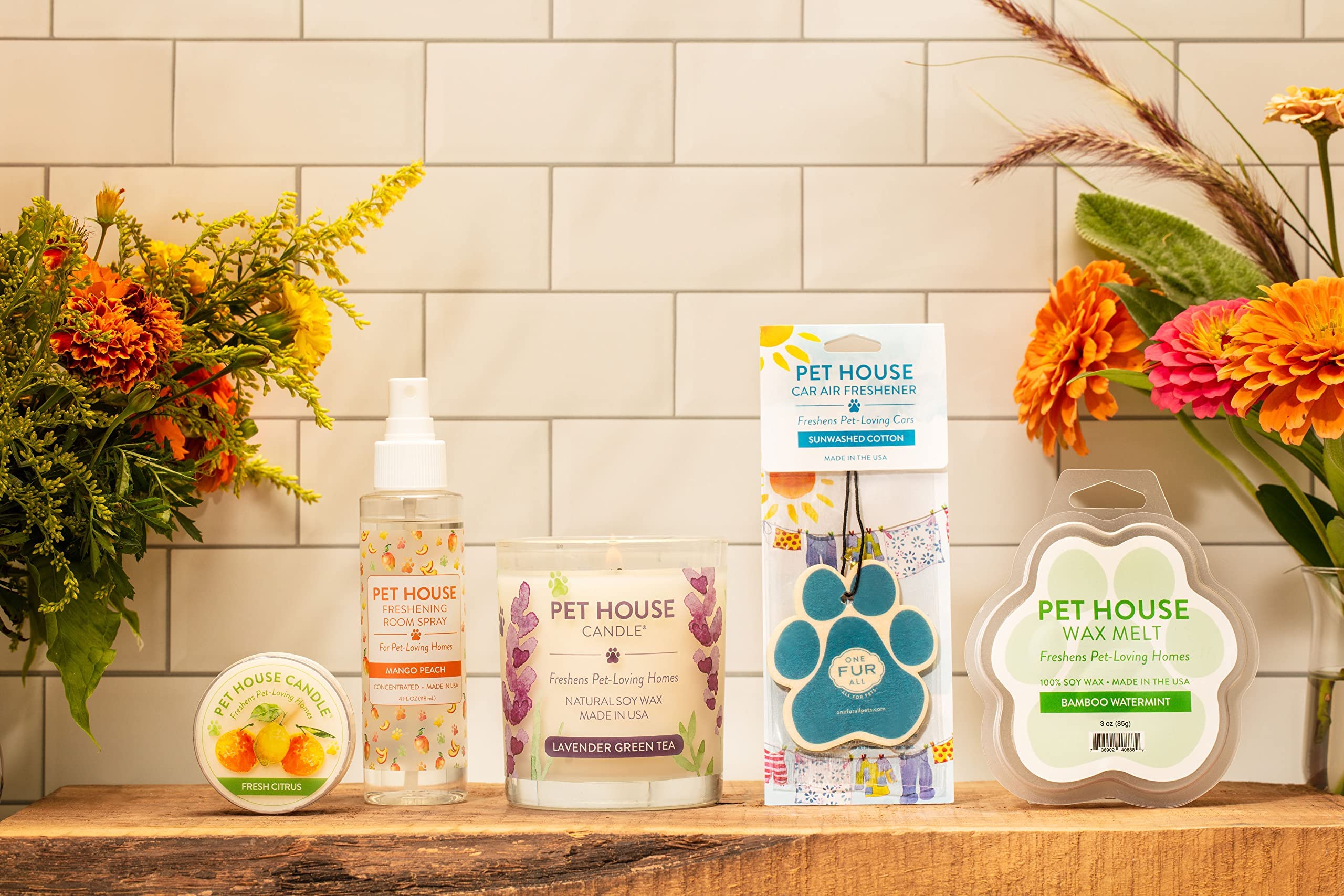 One Fur All Pet House Candle Value Pack - Natural Soy Wax Candles for Pet Odor Elimination | Clean Burning, Long-Lasting Mango Peach Scent | Eco-Friendly Home Fragrance for Living Room, Bedroom & Pet Areas