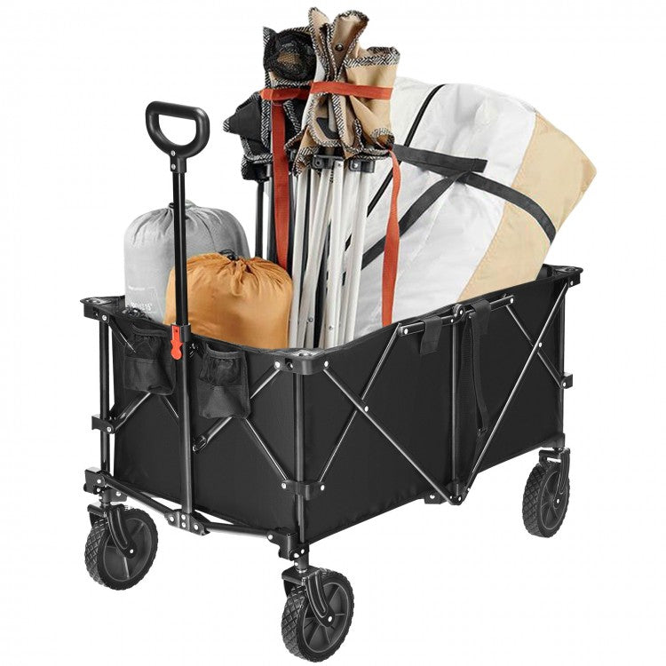Heavy Duty Outdoor Utility Garden Trolley Cart - Foldable Dark Black Wheelbarrow for Yard Work, Landscaping & Home Improvement Projects | Perfect for Gardening, Moving Supplies & DIY Tasks