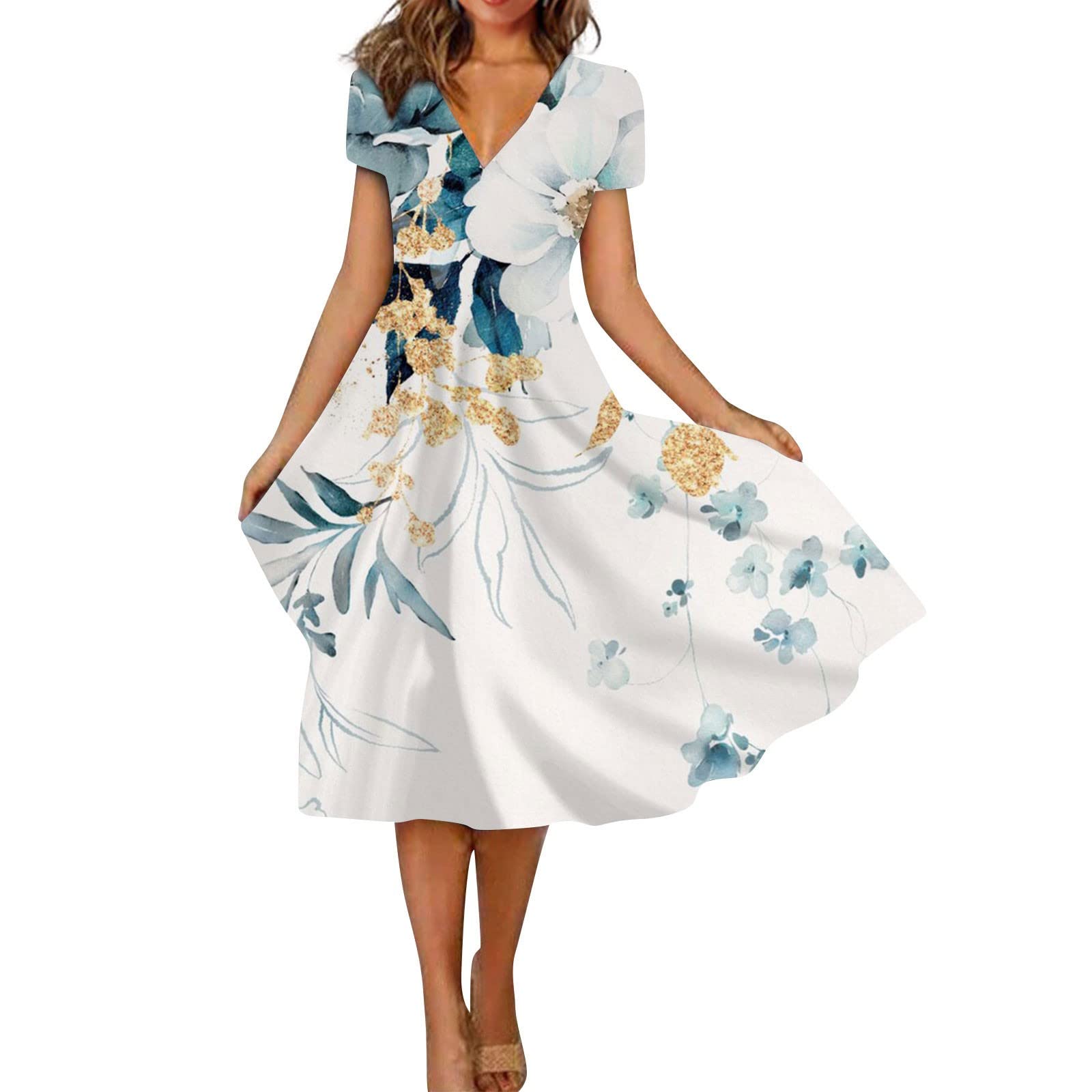 Floral Vacation Dresses for Women | Trendy V-Neck Ruched Short & Long Sleeve Summer Dresses - Casual Spring & Summer Fashion | Perfect for Beach Getaways, Garden Parties & Date Nights