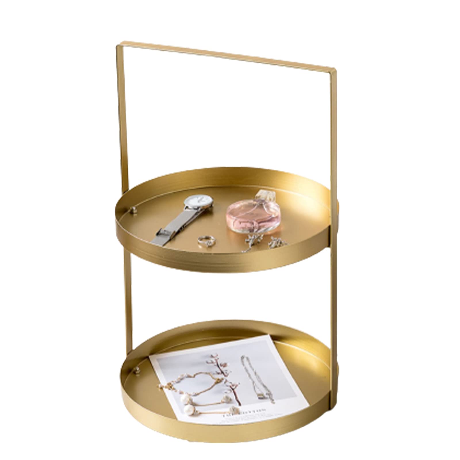 Gold Metal Makeup Organizer - Desktop Cosmetic Storage Box with Jewelry Tray for Dressing Table, Bathroom & Bedroom Organization - Perfect for Cosmetics, Jewelry, Keys & Small Accessories - Elegant Home Decor for Women's Vanity & Bathroom Countertop
