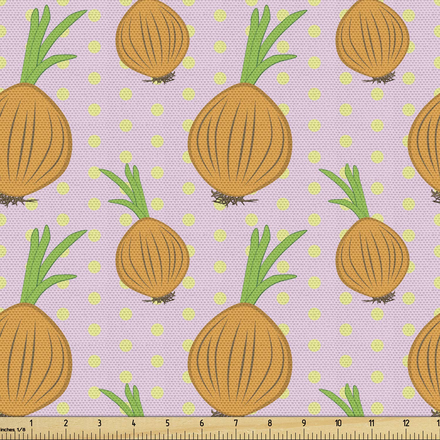 Ambesonne Cartoon Onion Print Fabric by The Yard - Pink Polka Dot Background Upholstery Material for Sofa, Curtains & Home Decor - Pale Pink Multicolor Cotton Fabric for DIY Crafts, Sewing Projects & Interior Design