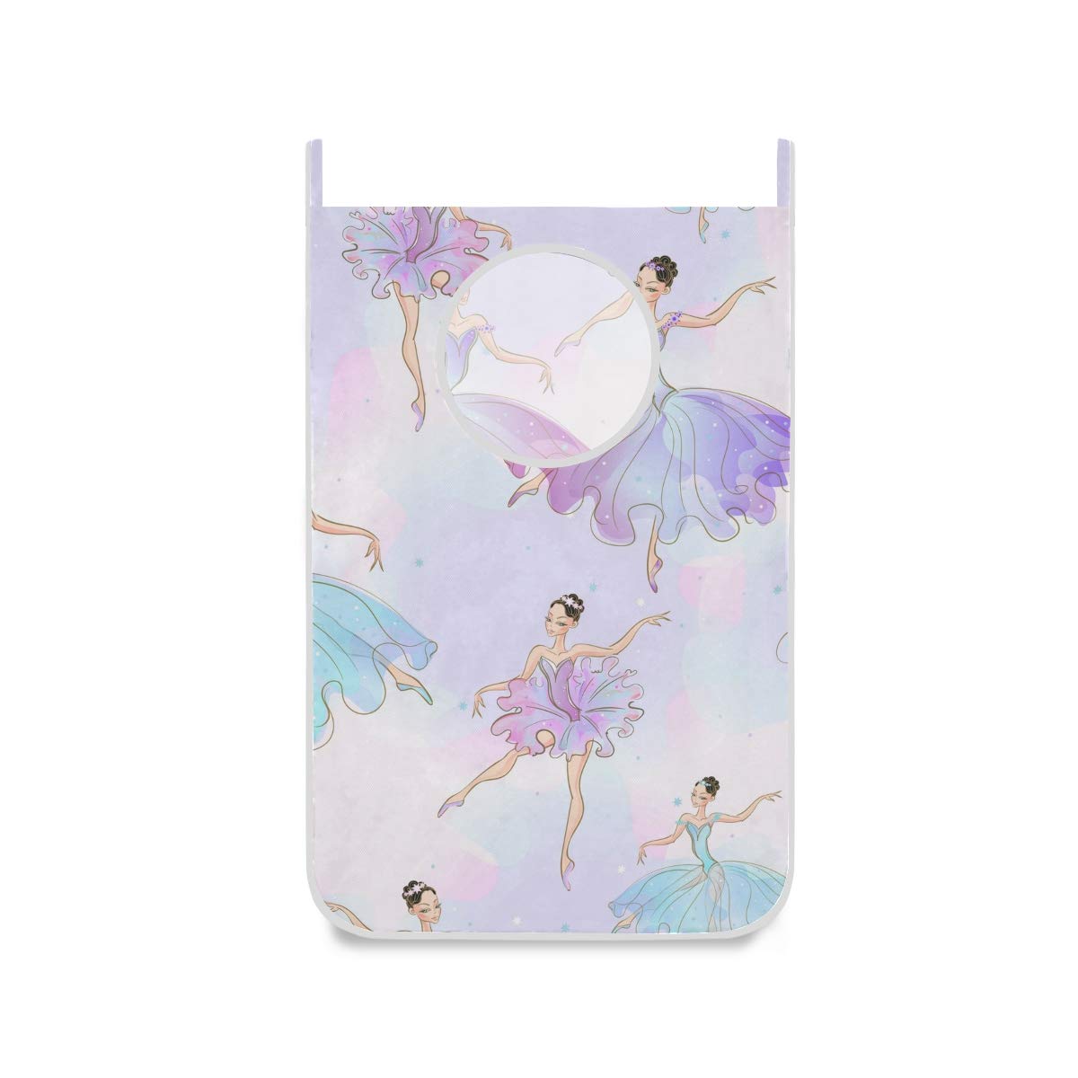 Ballerina Girls Hanging Laundry Bag - Purple Wall Mounted Clothes Hamper with Stainless Steel Hooks | Space Saving Door Organizer for Kids Room, Nursery, Dorm & Bathroom (1 PC)