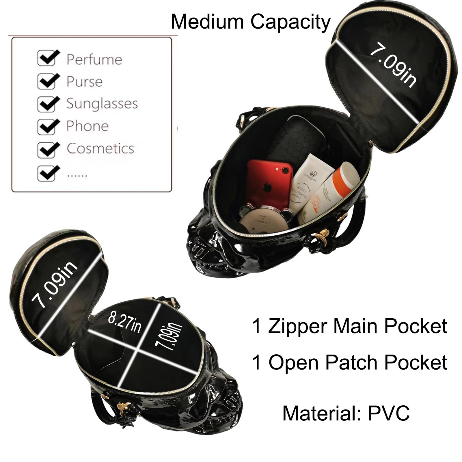 Gothic Skull Crossbody Bag for Men & Women - Unique PVC Horror Handbag for Halloween, Parties & Gothic Fashion | Perfect for Cosplay, Concerts & Alternative Outfits