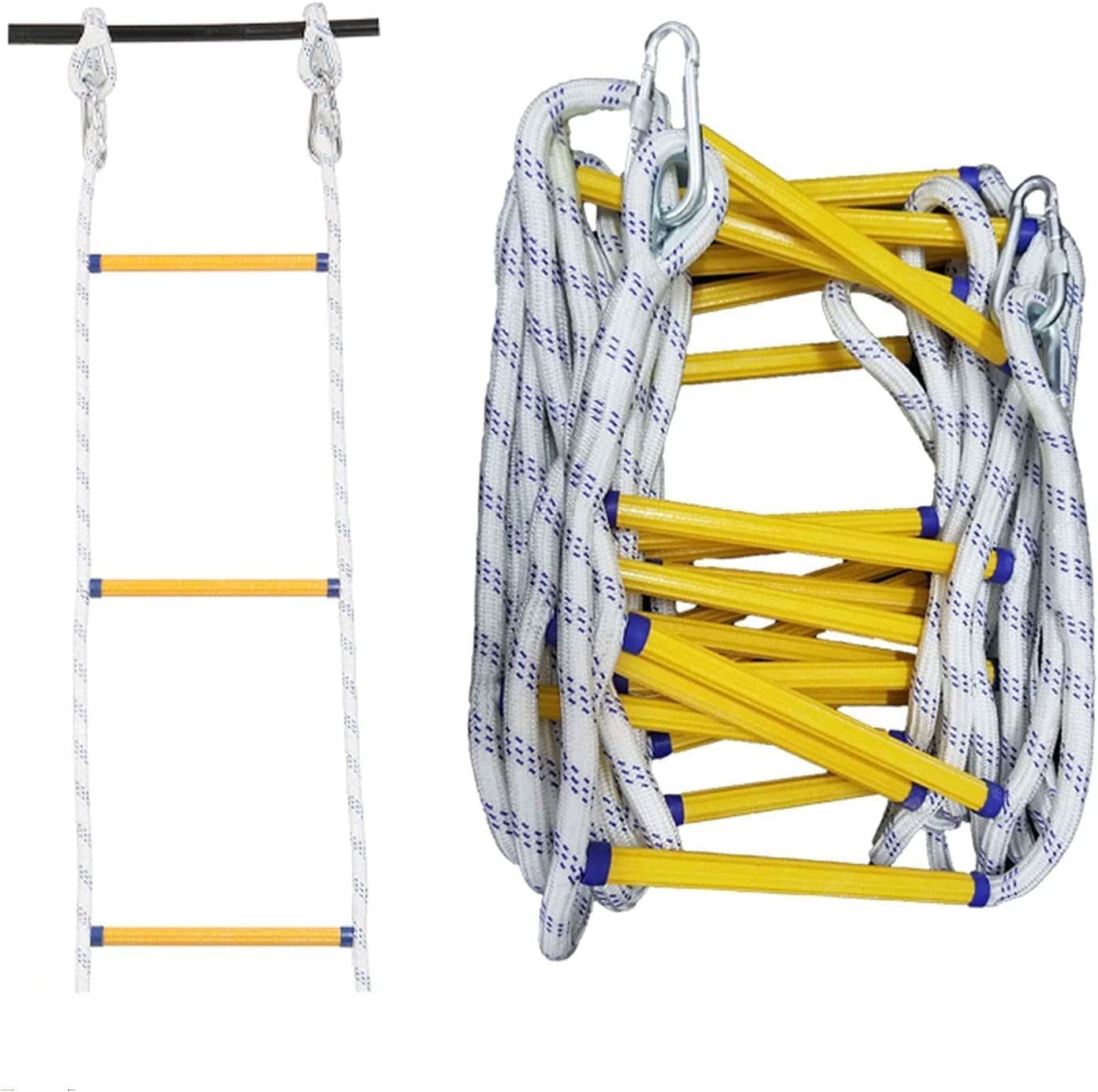 Fire Escape Ladder - Anti-Slip Reusable Emergency Ladder with Carabiners, Quick Deployment Fire Safety Ladder for Home & Office Use (Size Options)