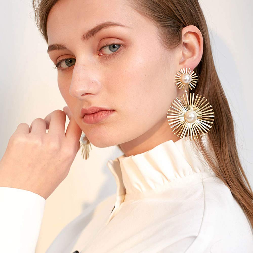 Xerling Statement Pearl Dangle Hoop Earrings for Women - Gold Tassel Drop Earrings | Elegant Jewelry for Parties, Weddings & Special Occasions