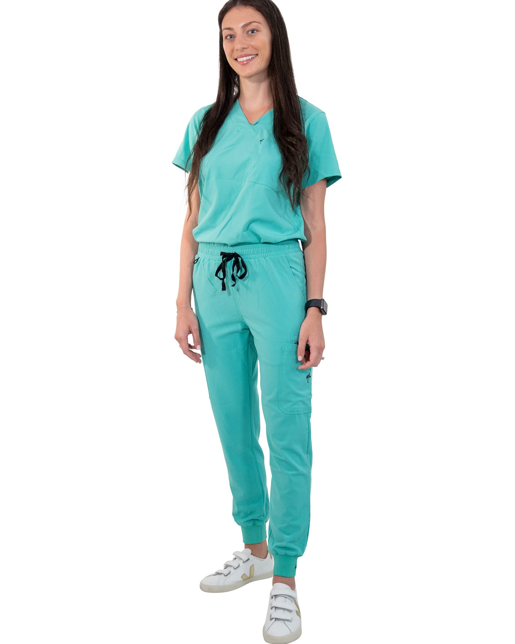 **Women's Mim Jogger Scrub Pants - Skinny Leg Medical Joggers in Burgundy, Black, Navy & Green | Comfortable Work Pants for Nurses, Doctors & Healthcare Professionals**