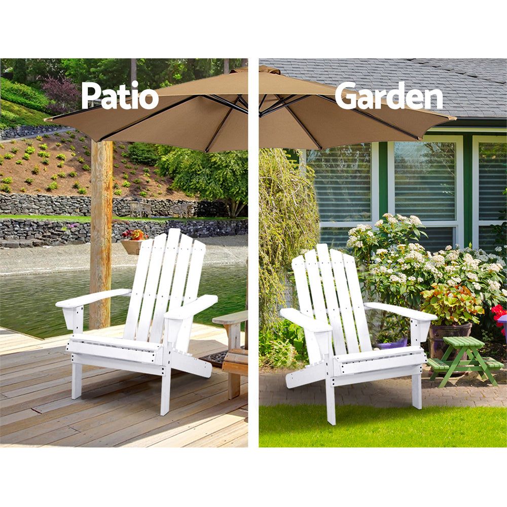 Premium White Wooden Adirondack Patio Chairs - Outdoor Sun Lounge Beach Chairs with Table Setting - Perfect for Backyard, Poolside & Coastal Relaxation