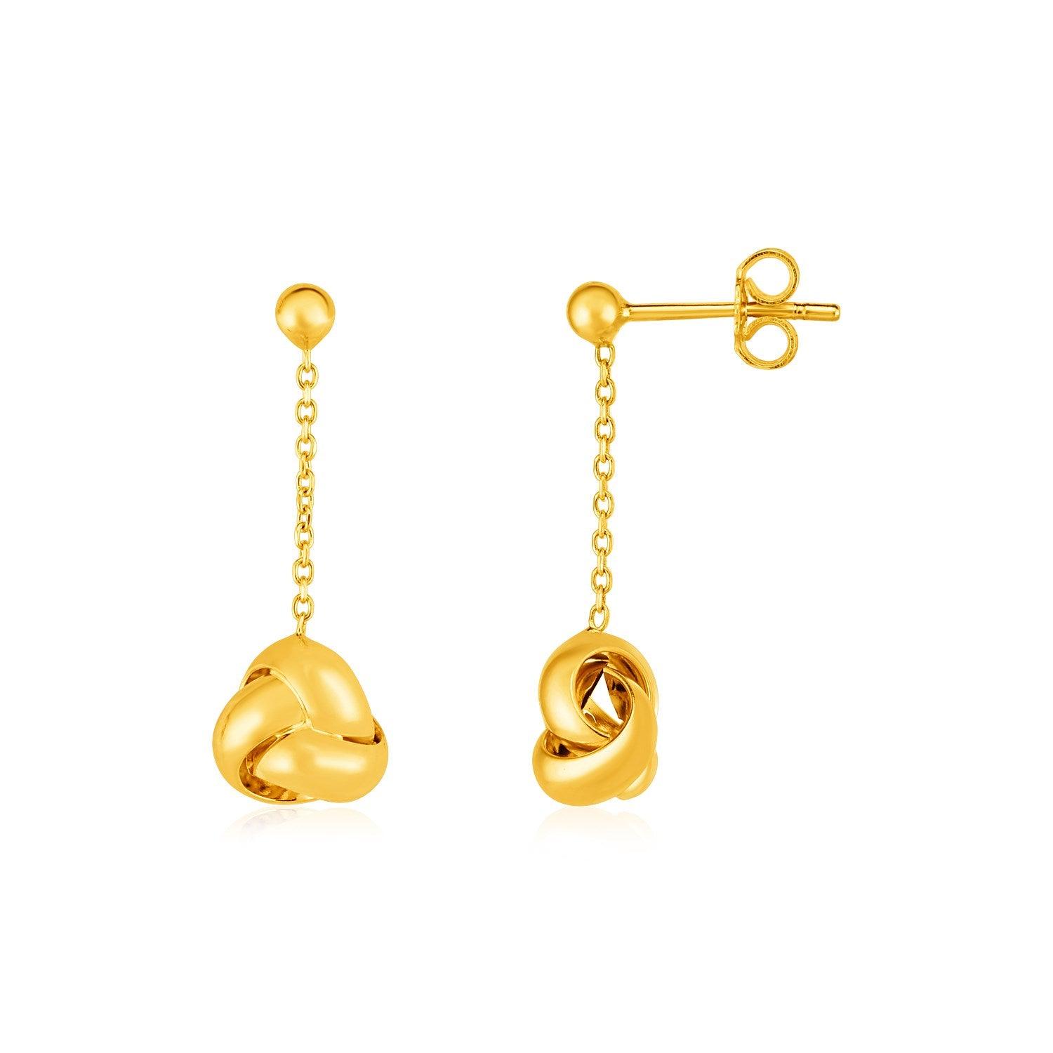 14K Yellow Gold Love Knot Drop Earrings for Women - Elegant Dangling Jewelry Gift for Valentine's Day, Anniversary & Special Occasions