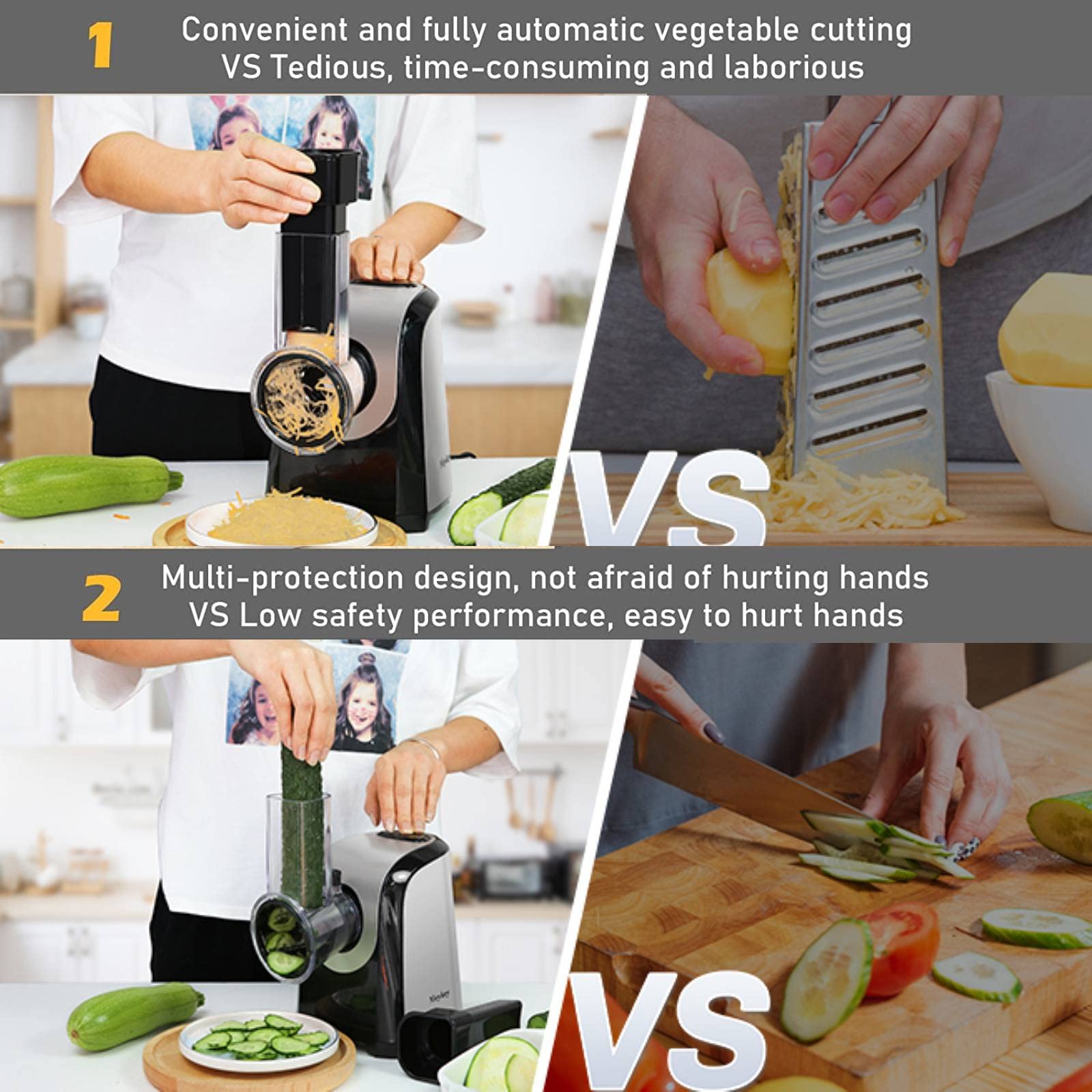 5-in-1 Electric Cheese Grater & Shredder - Professional Kitchen Tool for Block Cheese, Carrots, Cabbage & Nuts - BPA-Free Salad Maker - Perfect for Home Cooking, Meal Prep & Party Platters