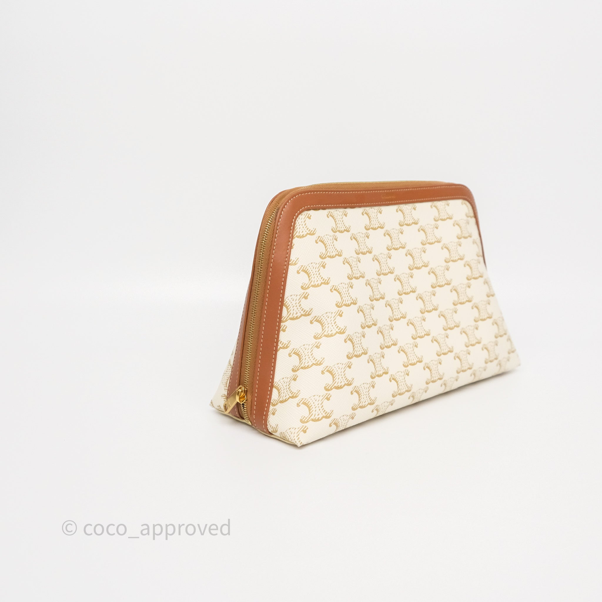 Celine Large Cosmetic Pouch in White Triomphe Canvas - Luxury Makeup Bag for Travel & Everyday Use