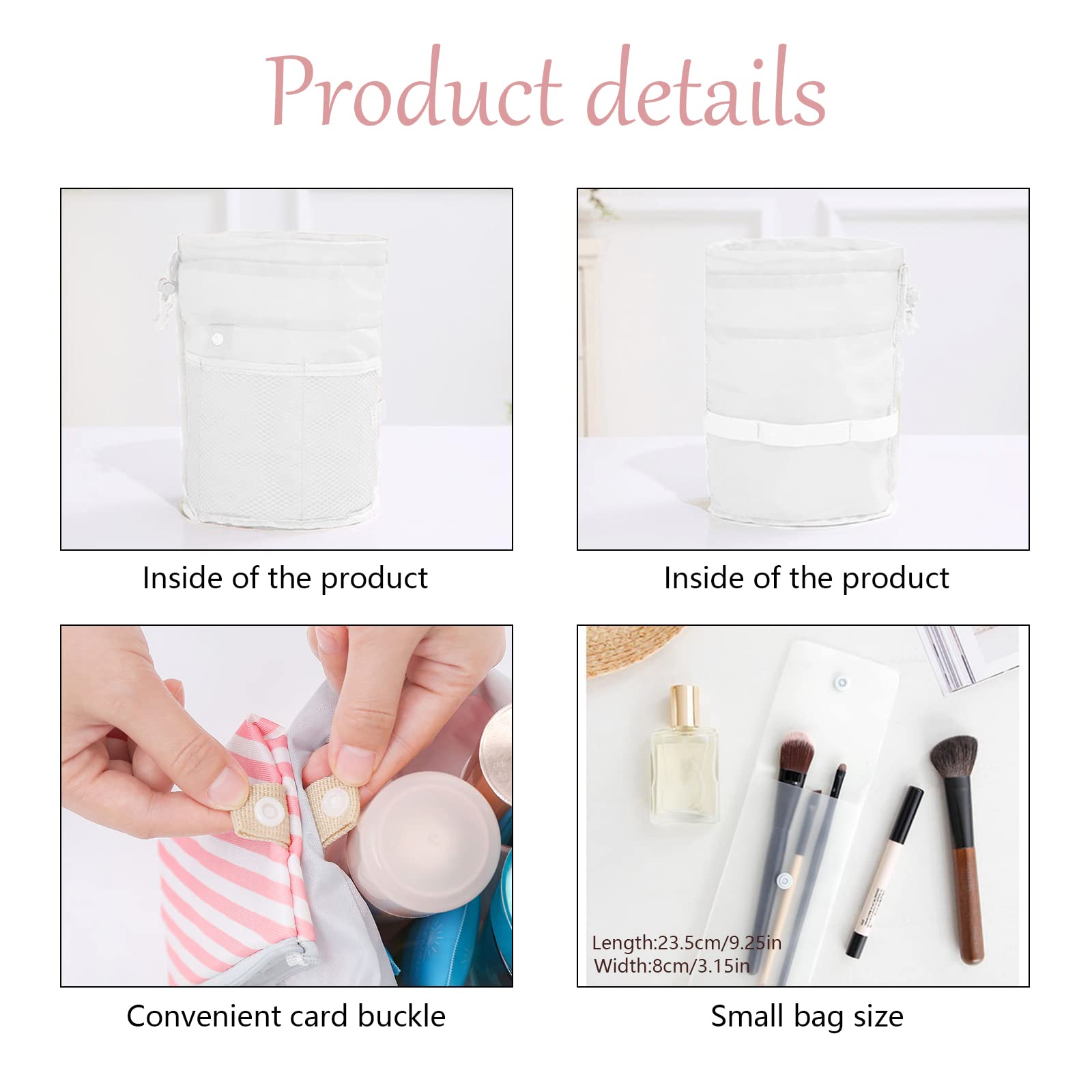 INVODA Large Waterproof Cosmetic Bag for Women - Portable Foldable Makeup Organizer with Drawstring, Multifunctional Travel Toiletry Pouch (Stripe Pink) | Perfect for Travel, Gym, Beach & Daily Makeup Storage