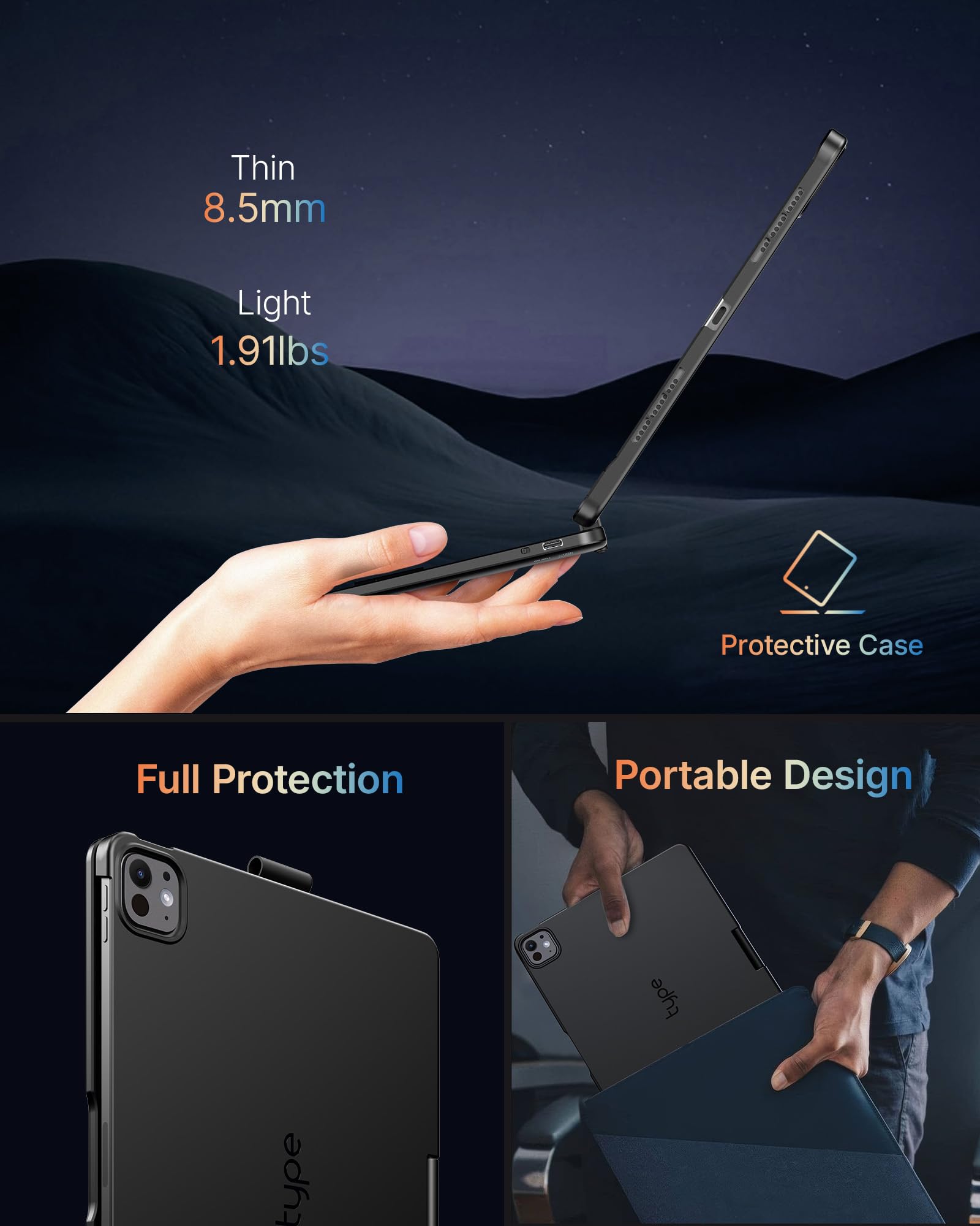 Wireless Keyboard Case for iPad Pro 11-inch (2024 M4 Model) - Backlit with 11 Colors, 360° Rotatable Protective Cover with Apple Pencil Holder, Built-in Trackpad | Slim & Lightweight Design | Perfect for Work, Study & Travel (Black)