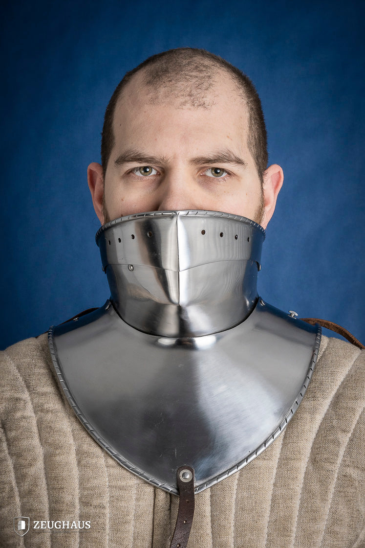 Medieval Articulated Gorget with Bevor - 2mm Polished Steel Armor for Renaissance Fairs & LARP Battles (1480-1500 Style)