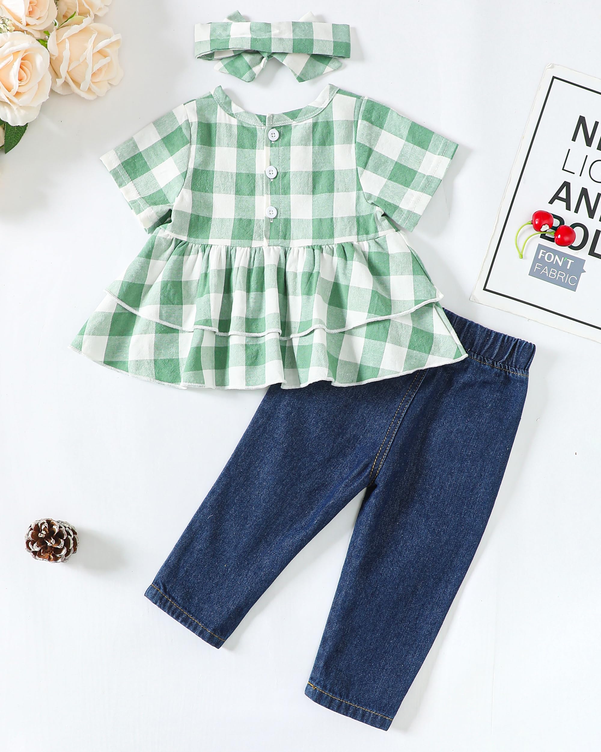 Adorable Baby Girl Clothes Set - Soft Cotton Toddler & Infant Outfits with Denim Pants | Cute Playwear for Daily Wear, Birthday Parties & Photo Shoots | Perfect for Playdates, Daycare, Family Gatherings & Special Occasions | Ideal for Spring Outings, Park Visits & Holiday Celebrations