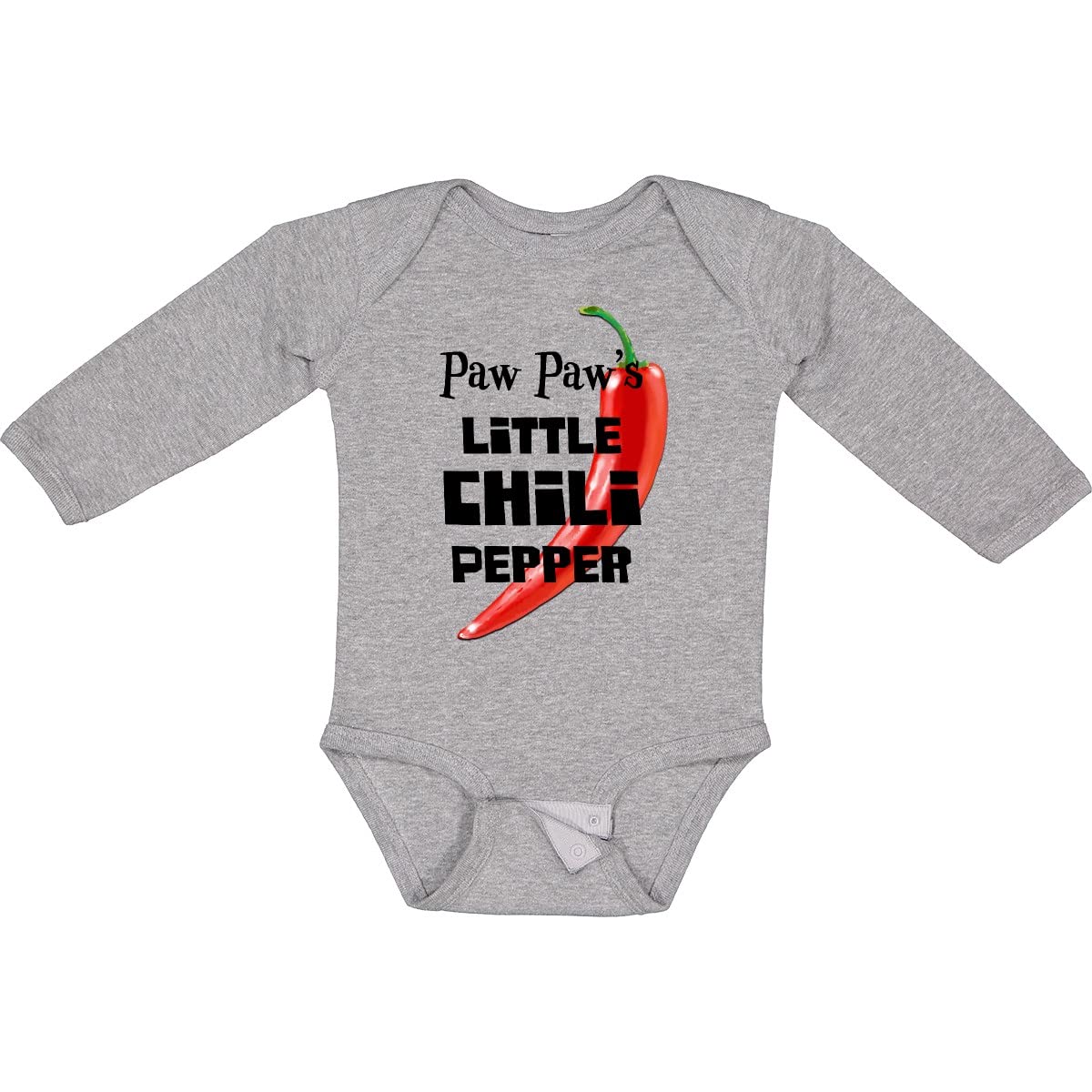 Inktastic Paw Paw's Little Chili Pepper Baby Long Sleeve Bodysuit - Cute Infant Outfit for Family Photos, Holidays & Everyday Wear