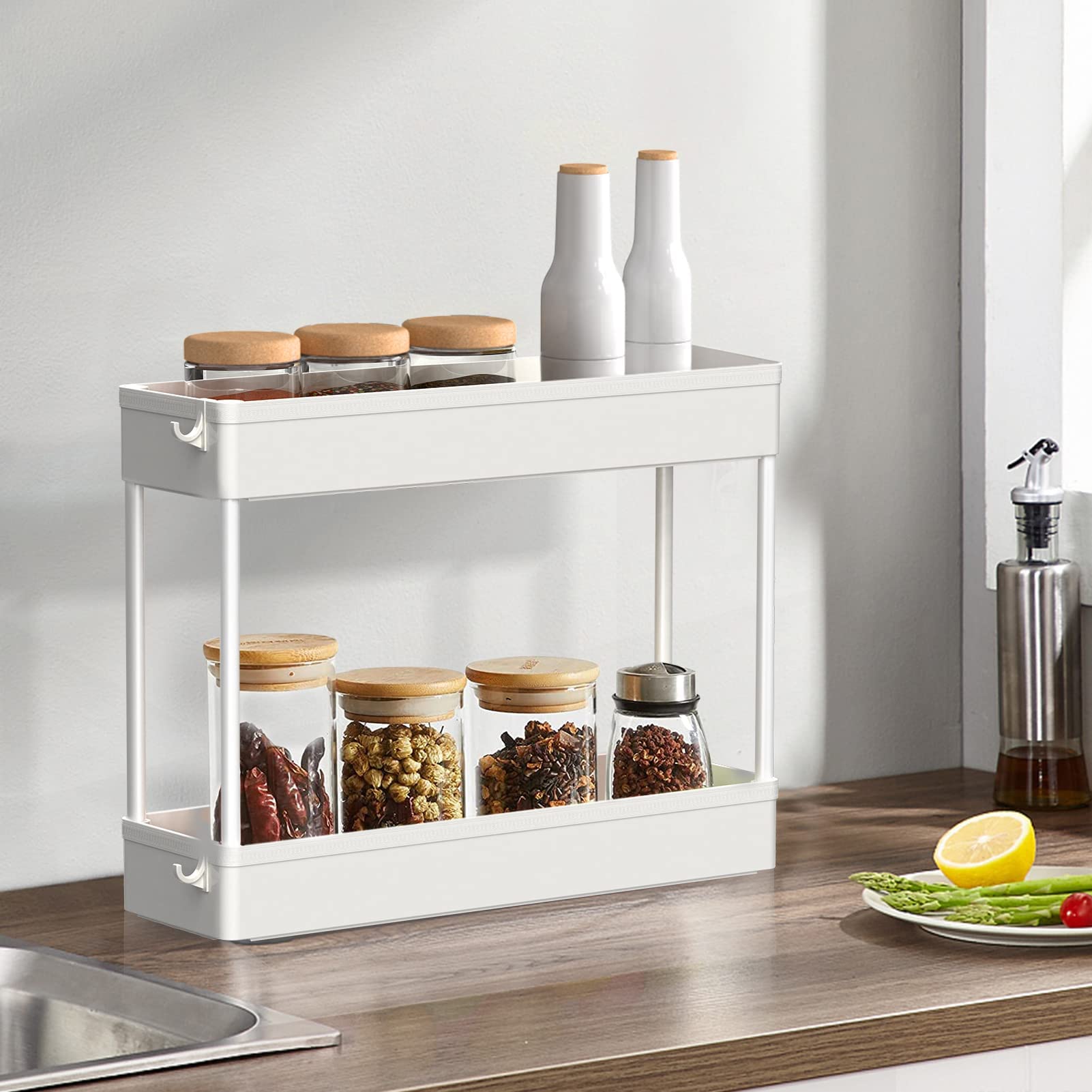 SPACELEAD 4-Tier Slim Rolling Storage Cart - Bathroom, Kitchen & Office Organizer with Slide-Out Shelves - Mobile Utility Cart for Small Spaces, Laundry Room & Narrow Areas - White - Perfect for Bathroom Essentials, Kitchen Supplies & Home Organization