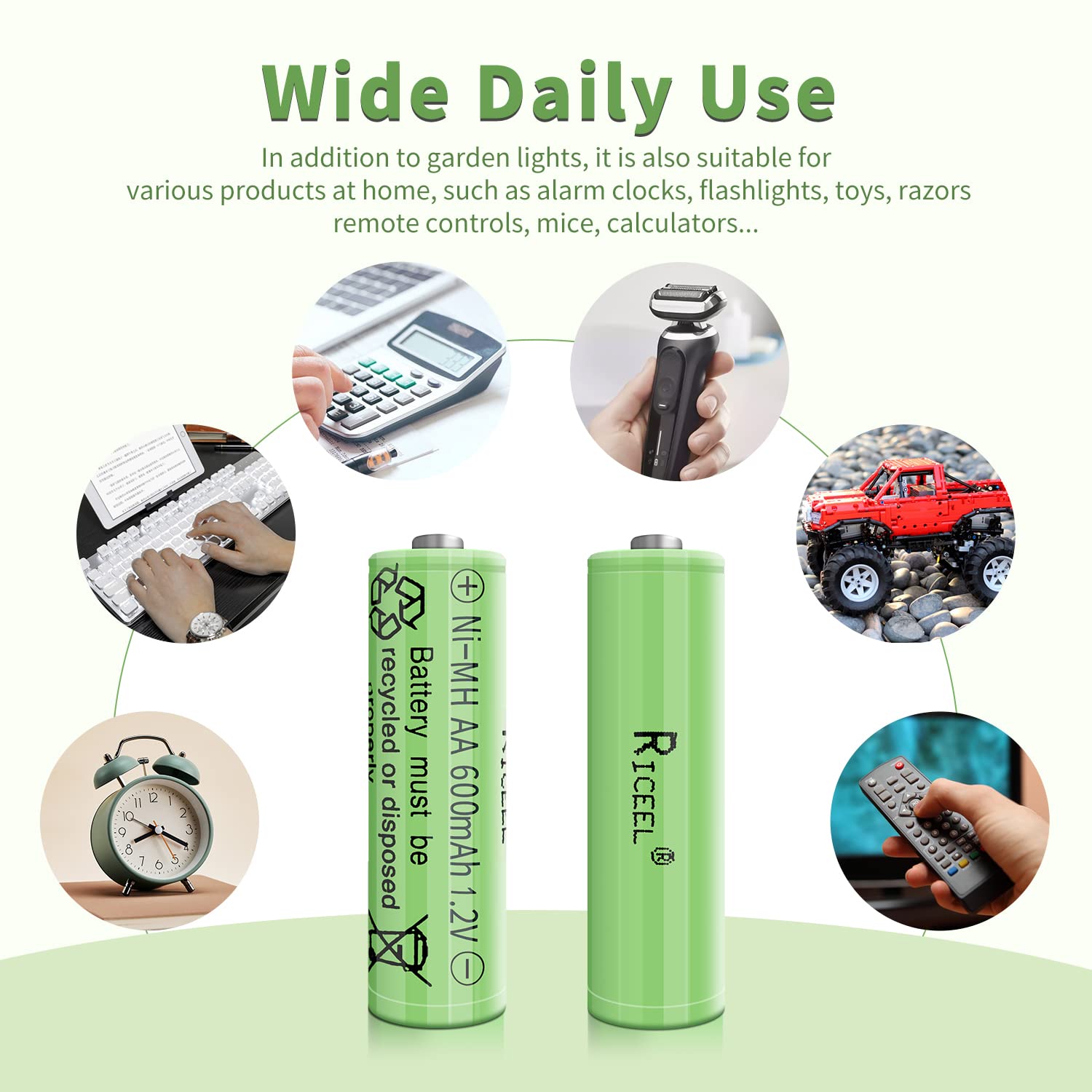 600mAh Rechargeable AA Batteries 1.2V - Solar Lights, Garden Lights & Household Devices - Long Lasting Double A Batteries for Outdoor & Indoor Use