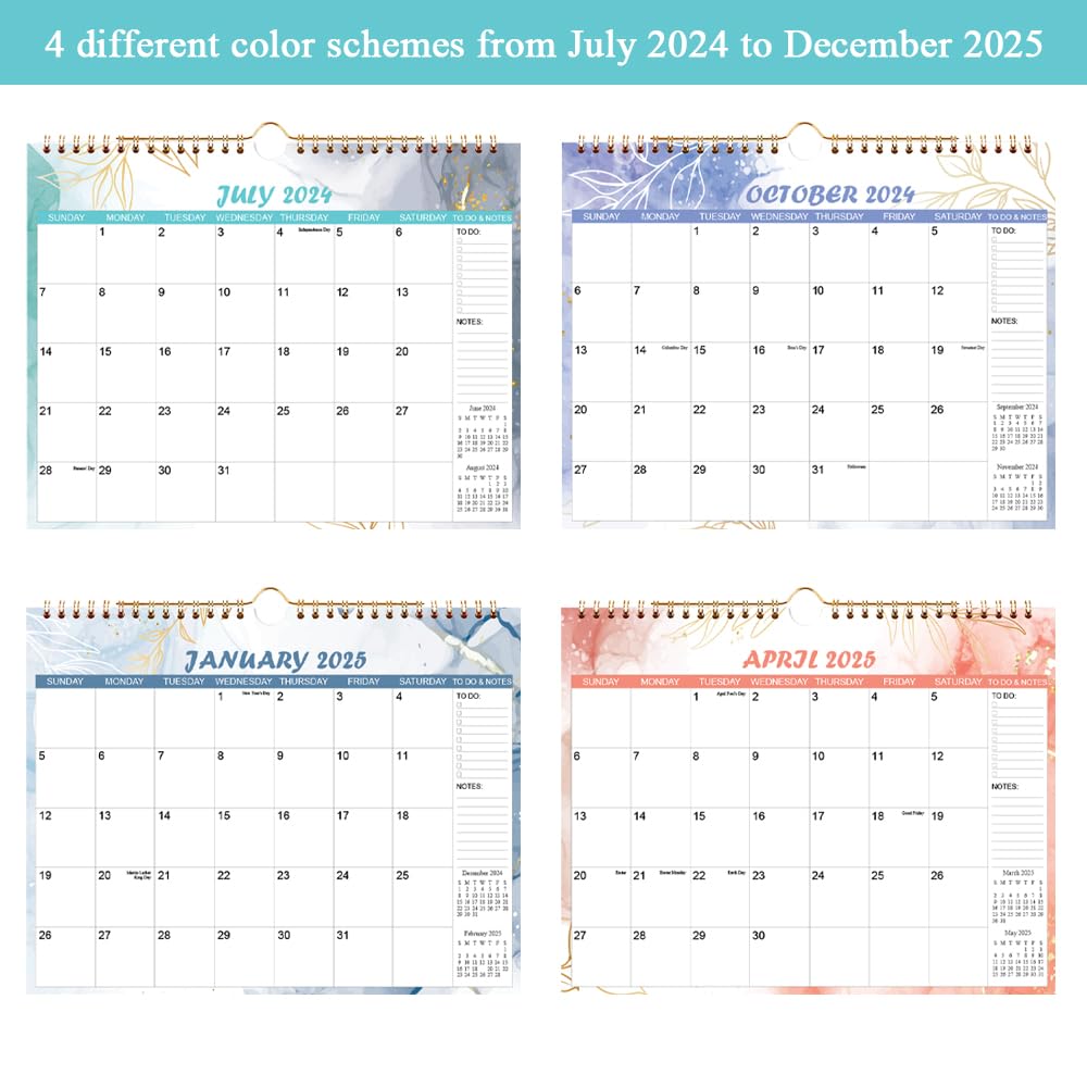 2024-2025 Wall Calendar | July 2024 - December 2025 Monthly Planner | 18-Month Watercolor Design | Thick Paper 11.5