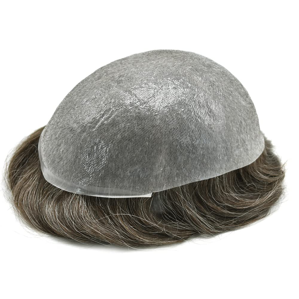 Ultra Thin Skin Toupee for Men - 0.06mm V-Looped PU Hair System with Indian Human Hair | Black, Brown, Blonde, Grey | Natural Hair Replacement for Baldness & Thinning Hair | Perfect for Daily Wear, Weddings & Professional Events