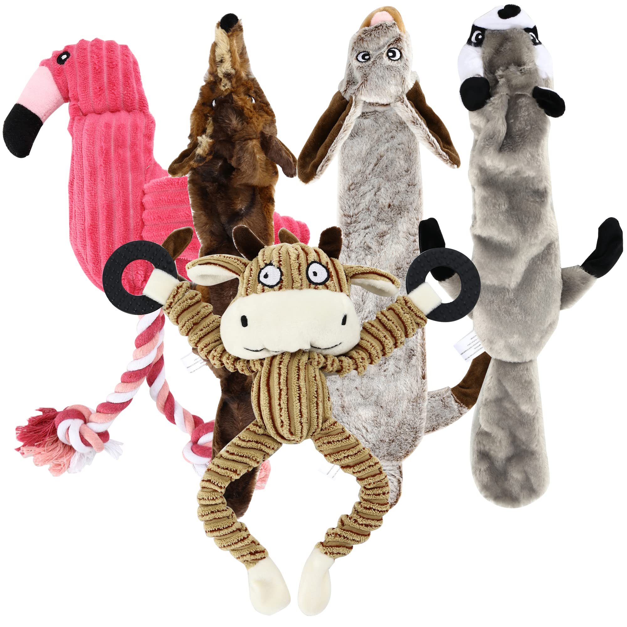 Nature’s Buddy Plush Dog Toys - 5 Pack Squeaky Chew Toys for Puppies & Small Dogs - Durable, Soft & Interactive No-Stuffing Bundle (3 Varieties) - Perfect for Playtime, Training & Cuddling