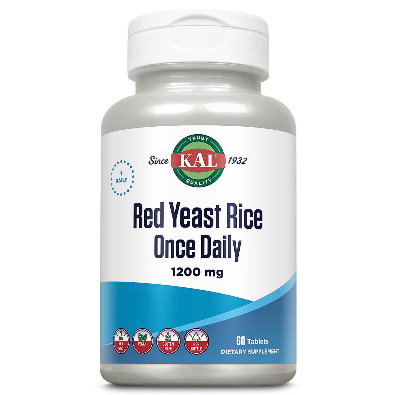 KAL 1200 Mg Red Yeast Rice Supplement - 60 Capsules for Cholesterol Support & Heart Health | Natural Cardiovascular Wellness Aid