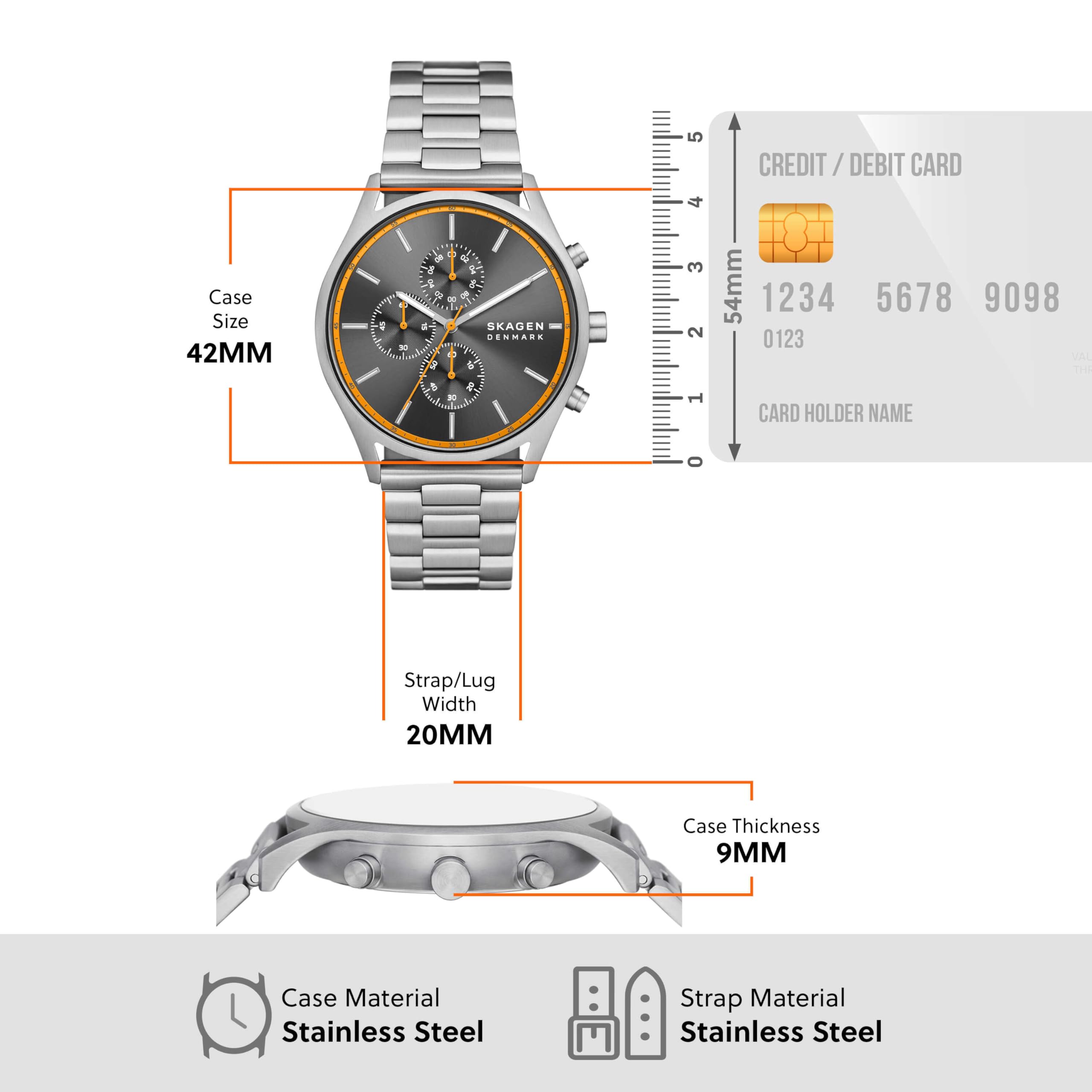 Skagen Holst Men's Watch - Premium Stainless Steel Mesh or Genuine Leather Band - Minimalist Scandinavian Design for Business, Casual & Formal Occasions
