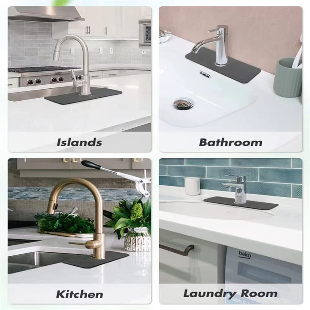 2PCS Thickened Non-Slip Faucet Absorbent Mats - Premium Kitchen Sink Splash Guard, Dish Drying Mats for Countertops (15