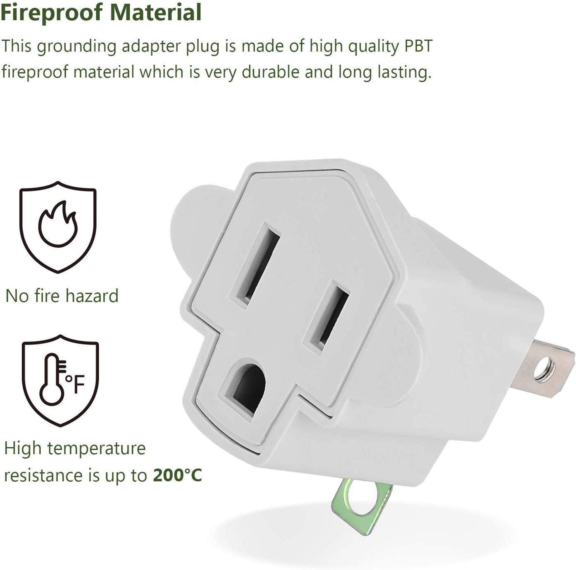 3-Prong to 2-Prong Grounding Adapter Outlet Converter - 6 Pack Heavy Duty Polarized Plug Adapter with Fireproof Material (392℉ Resistant) - Safe for Home, Office & Travel Use - Perfect for Laptops, TVs & Appliances in US Households