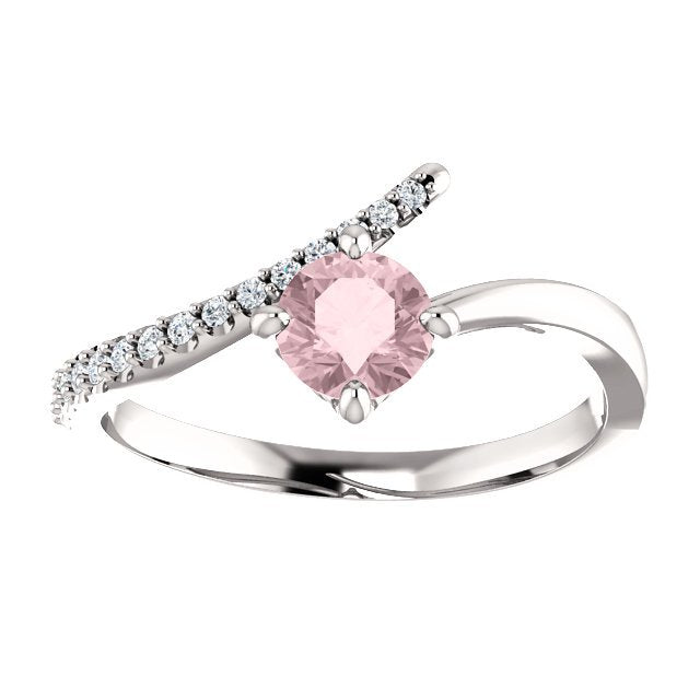 14K Gold 0.48ct Morganite & 0.10ctw Diamond Bypass Ring - Elegant Engagement, Wedding, Anniversary Jewelry Gift for Her