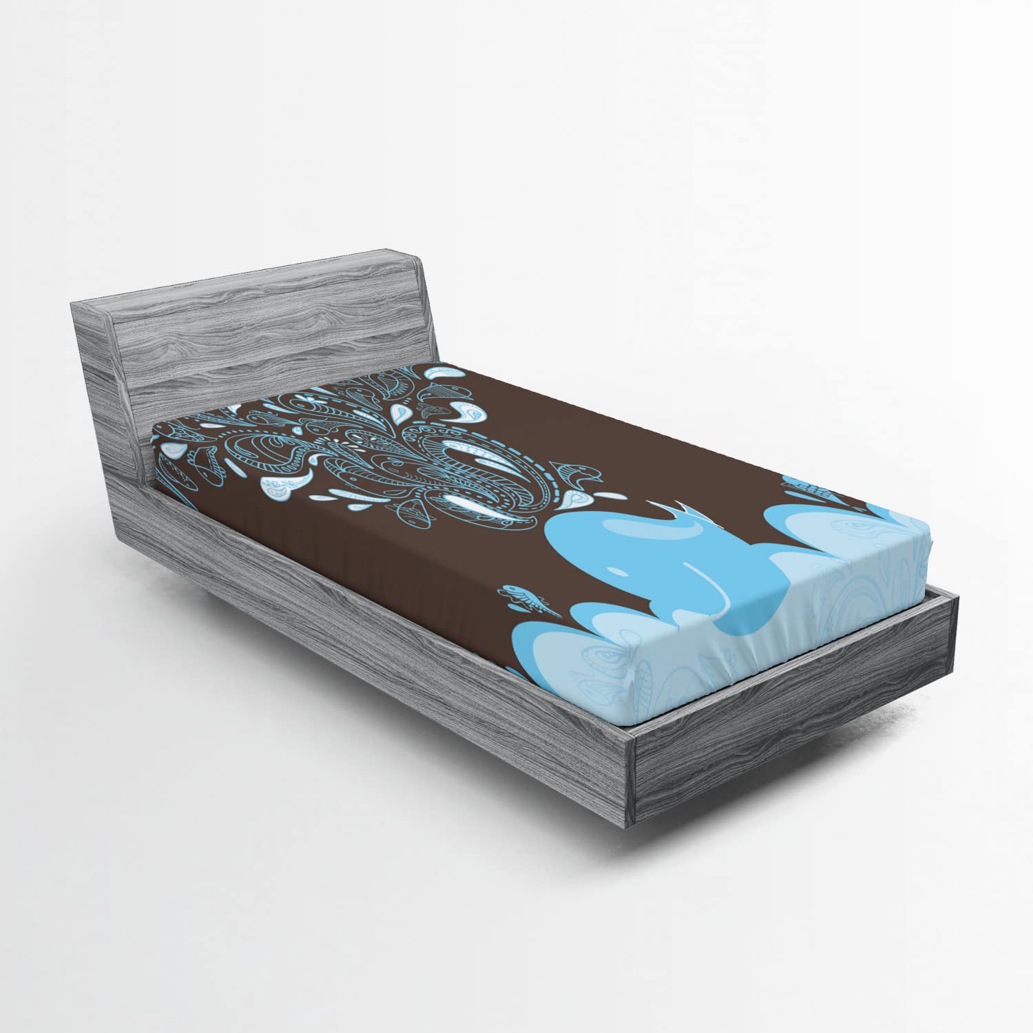 Ambesonne Whale Fitted Sheet - Ocean Bubbles Cartoon Batik Tribal Style Twin XL Bed Cover with Deep Pocket | Blue & Brown Whale Print | Perfect for Kids' Rooms, Beach Themed Decor & Marine Life Enthusiasts