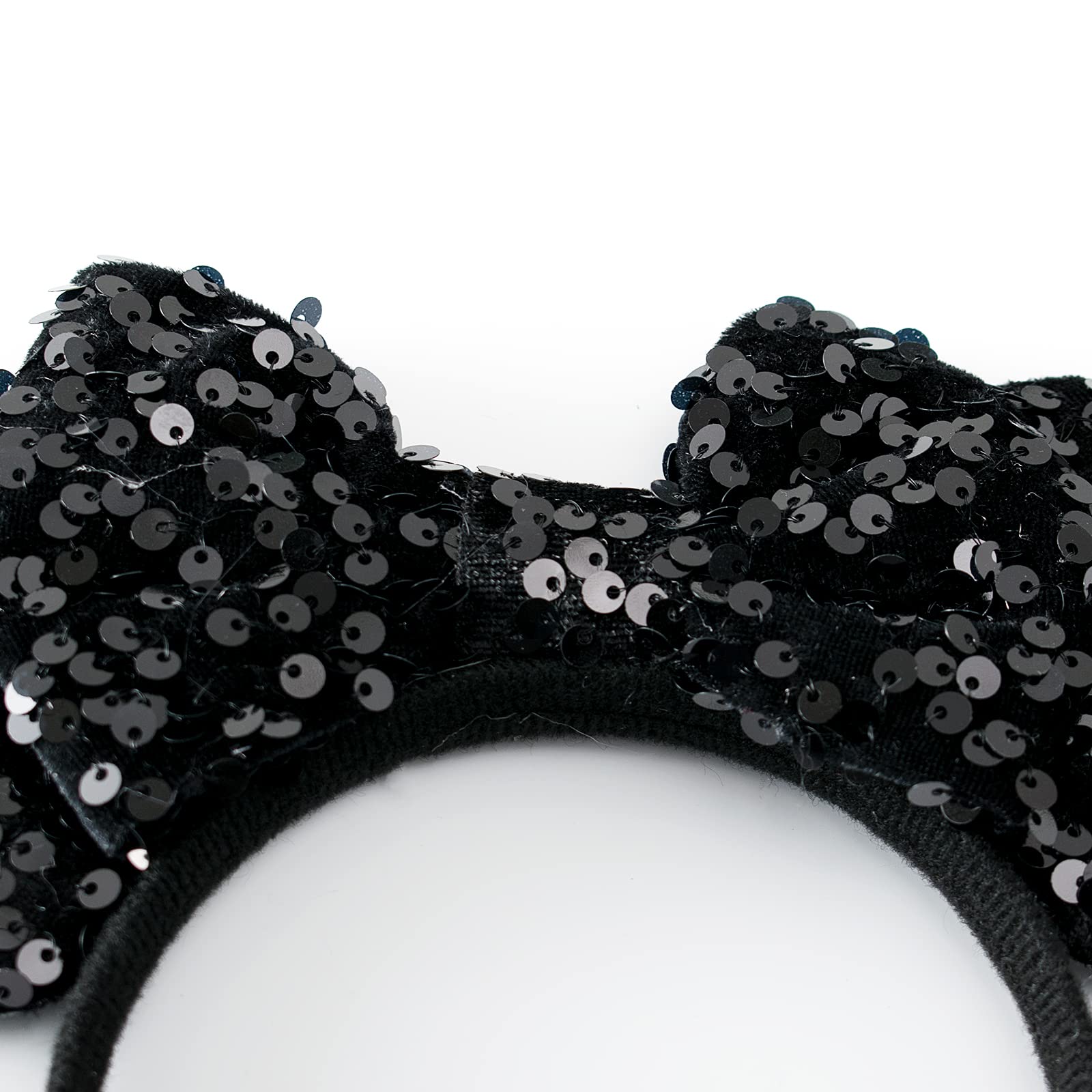 Sparkly KARETT Sequins Mouse Ears Headband with Glitter Bow - Disney Princess Cosplay Costume Accessory for Women & Girls - Perfect for Birthday Parties, Halloween Costumes & Theme Park Visits