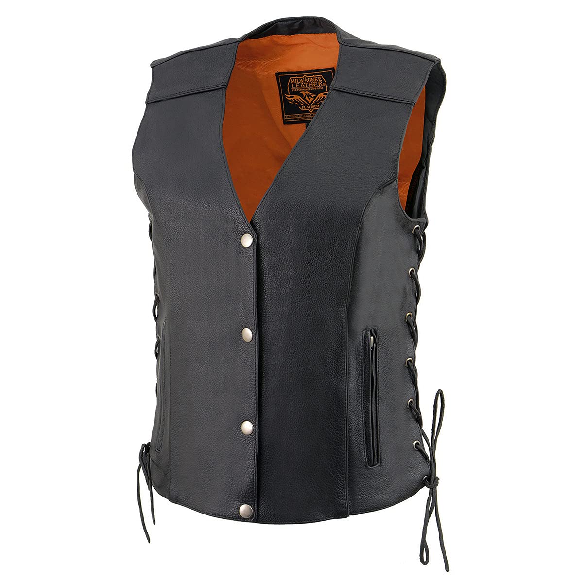 Milwaukee Leather MLL4500 Women's Side Lace Black Leather Vest with Reflective Piping - Motorcycle Riding, Biker Fashion, Outdoor Adventure Wear