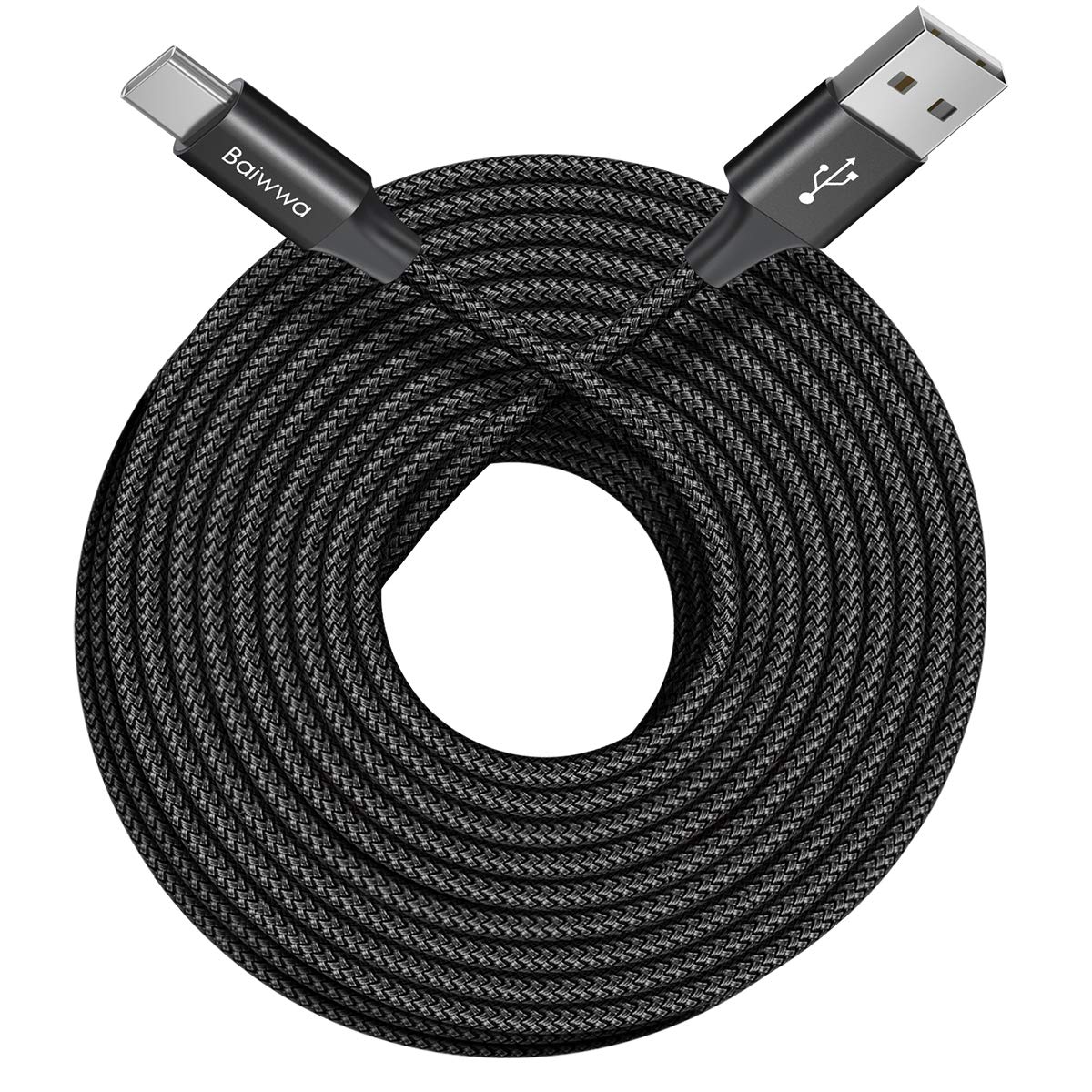 Baiwwa 4.5M Extra Long USB C Cable, Durable Nylon Braided USB A to USB C Fast Charging Cord for Samsung Galaxy S20/S10/S21/S9/Note 20 Plus & USB-C Devices - Perfect for Home, Office, Car Charging - Black
