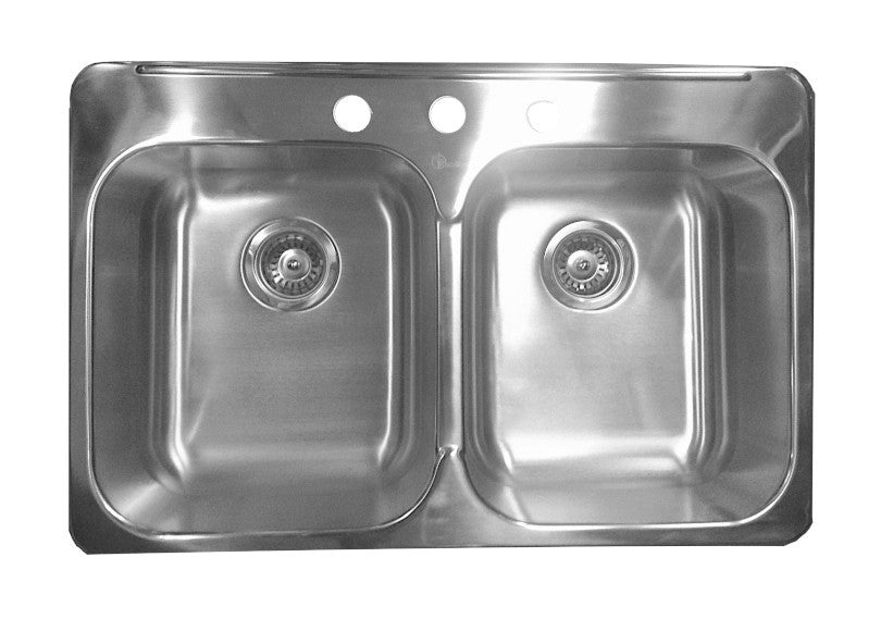 Excalibur EDL2031/7/3 Stainless Steel 3-Hole 2-Bowl Drop-In Kitchen Sink 7