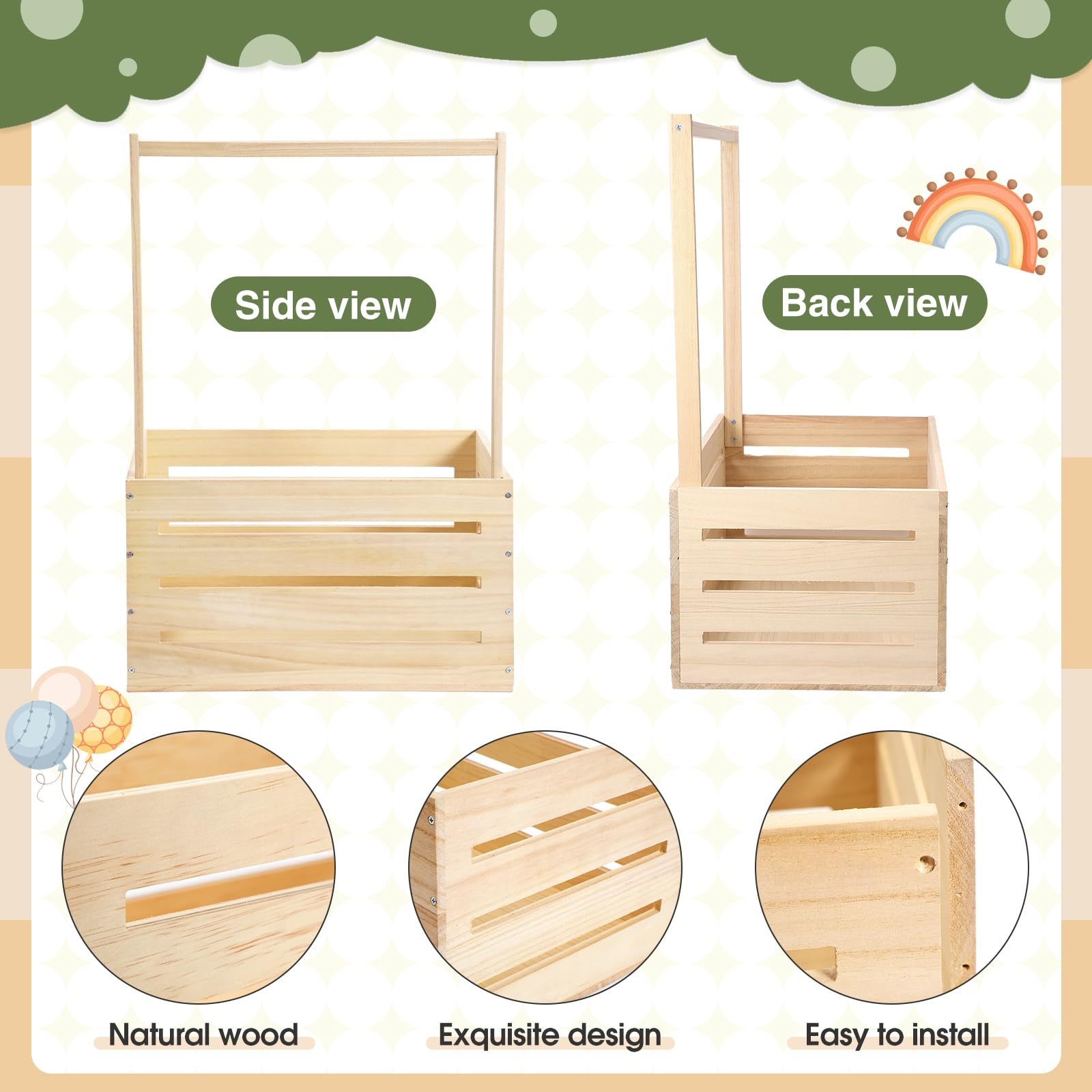 Barydat Wooden Baby Shower Crate with Handle - Baby Announcement Sign Garland Hangers & Large Letters - Perfect for Pregnancy Announcements, New Parent Parties & Nursery Decor (Beige) | Ideal for Baby Showers, Gender Reveals & Nursery Organization